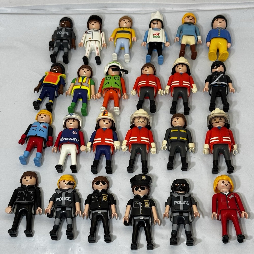 Vtg 1992 1997 Playmobil Figures Mixed Lot of 24 Geobra Police Fire Rescue Air